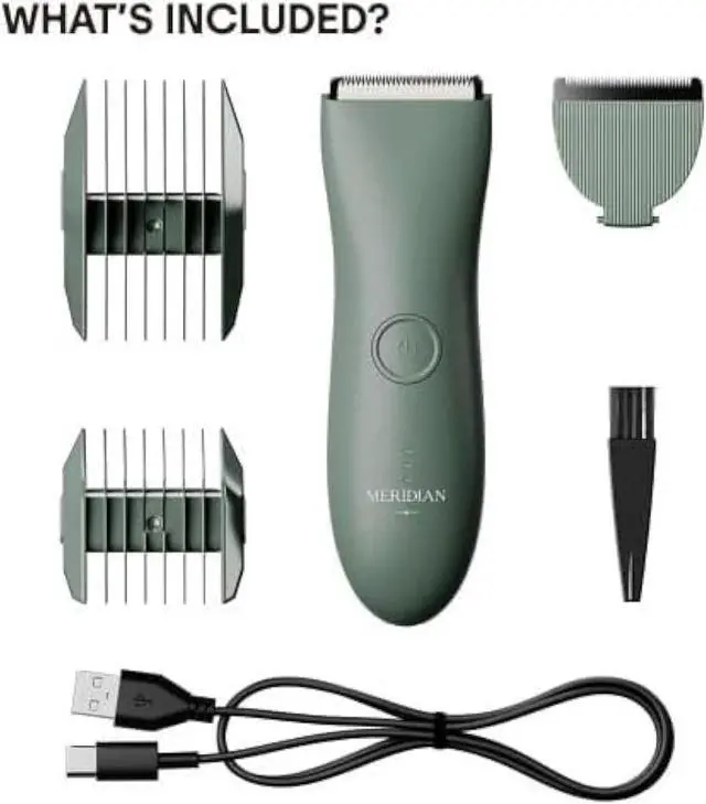 Alt view image 5 of 5 - MERIDIAN - The Starter Package - Original Electric Body & Pubic Hair Trimmer Set, 1 Replacement Blade - Cordless, Waterproof, Rechargeable - for Men and Women - Easy & Pain-Free Grooming Kit - Sage