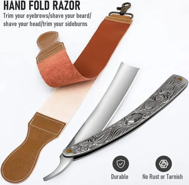 Alt view image 2 of 7 - Professional Straight Razor with First Layer Cowhide Strop - Straight Edge Barber Razor Premium Stainless Steel Shaver Razor for Men Home & Salon Grooming Using