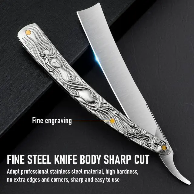 Alt view image 3 of 7 - Professional Straight Razor with First Layer Cowhide Strop - Straight Edge Barber Razor Premium Stainless Steel Shaver Razor for Men Home & Salon Grooming Using