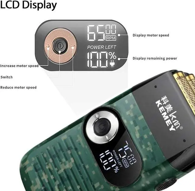 Alt view image 4 of 7 - KEMEI Razor Barber for Men,Electric Razor Rechargeable with Beard Trimmer,Cordless Lithium Titanium Razor with Travel Case