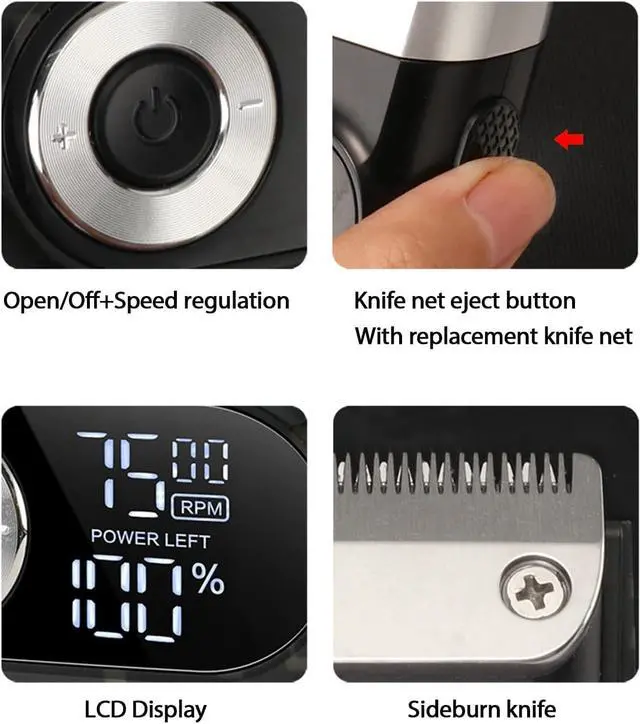 Alt view image 3 of 7 - KEMEI Razor Barber for Men,Electric Razor Rechargeable with Beard Trimmer,Cordless Lithium Titanium Razor with Travel Case