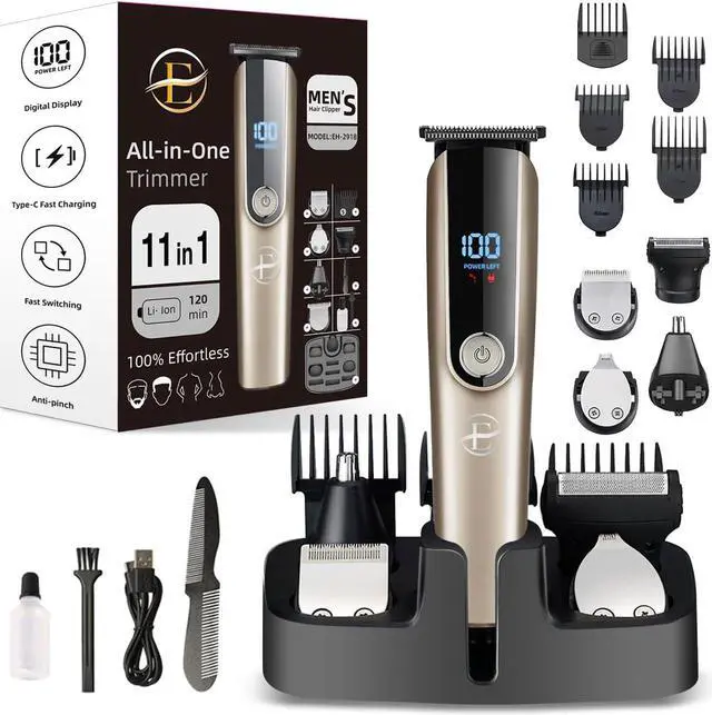 Main image of Beard Trimmer for Men - 5 in 1 Kit Electric Razor, Nose Hair Trimmer with LED Display, Cordless Mustache Body Face Grooming Kit, Rechargeable Beard Shaver (Gold)