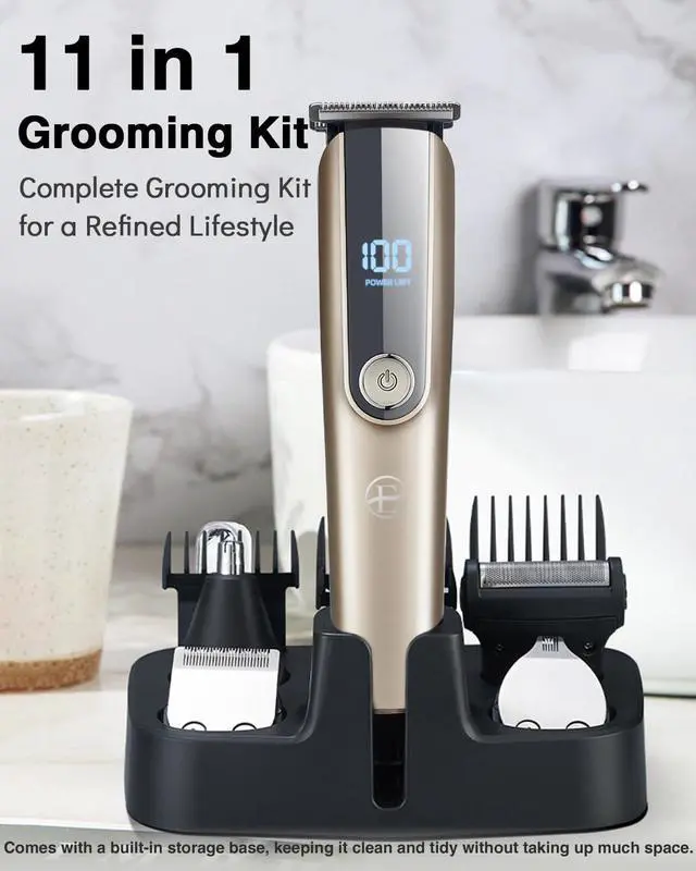 Alt view image 2 of 7 - Beard Trimmer for Men - 5 in 1 Kit Electric Razor, Nose Hair Trimmer with LED Display, Cordless Mustache Body Face Grooming Kit, Rechargeable Beard Shaver (Gold)