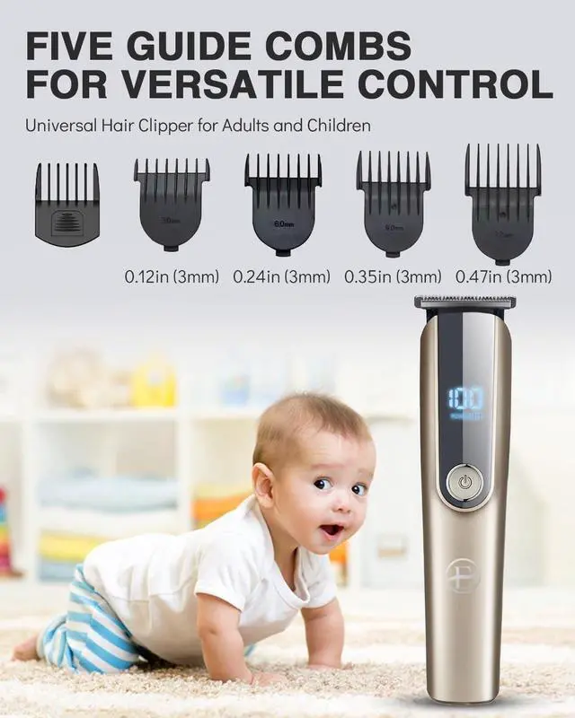 Alt view image 6 of 7 - Beard Trimmer for Men - 5 in 1 Kit Electric Razor, Nose Hair Trimmer with LED Display, Cordless Mustache Body Face Grooming Kit, Rechargeable Beard Shaver (Gold)