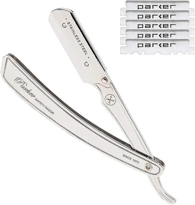 Main image of Parker SRX 100% Stainless Steel Straight Edge Professional Barber Razor & 5 Parker Premium Half Blades