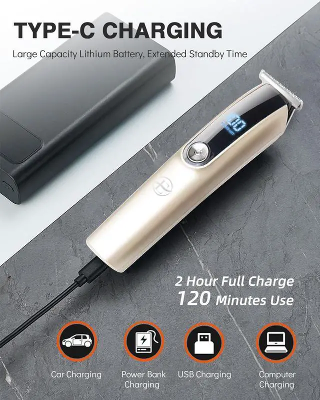 Alt view image 5 of 7 - Beard Trimmer for Men - 5 in 1 Kit Electric Razor, Nose Hair Trimmer with LED Display, Cordless Mustache Body Face Grooming Kit, Rechargeable Beard Shaver (Gold)