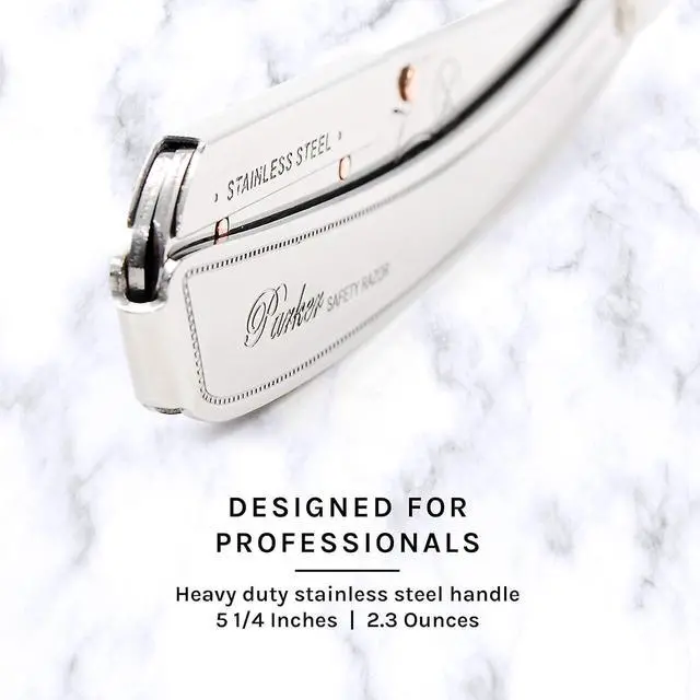 Alt view image 5 of 7 - Parker SRX 100% Stainless Steel Straight Edge Professional Barber Razor & 5 Parker Premium Half Blades