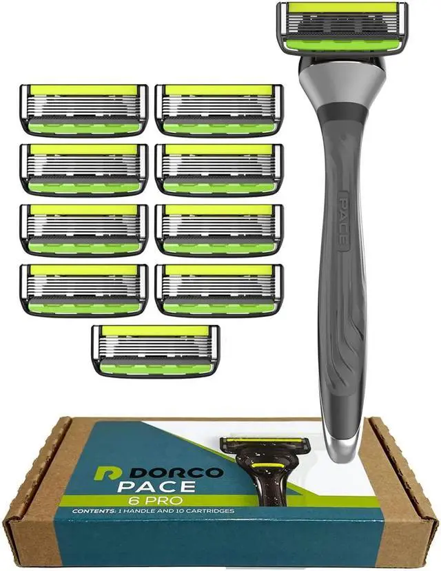 Main image of Dorco Pace 6 Pro - Six Blade Razor System with Trimmer - 10 Pack (1 Handle + 10 Cartridges)