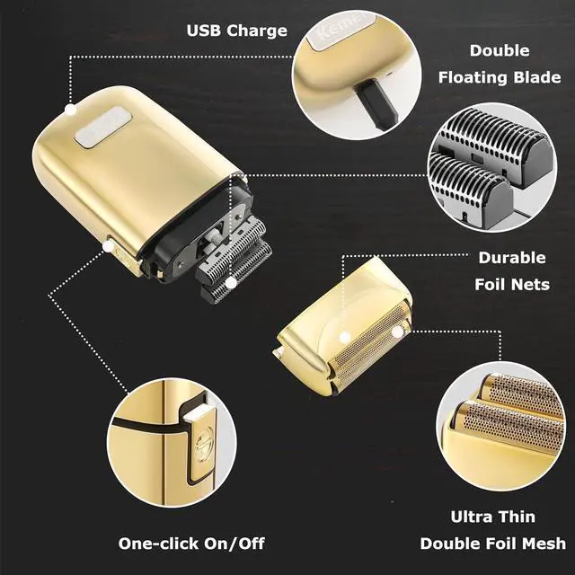 Alt view image 4 of 7 - Kemei Cordless Metal Double Electric Shaver Razor for Men Close Electric Shavers, Type-C Rechargeable for Wet/Dry Shaving Father Day Gifts