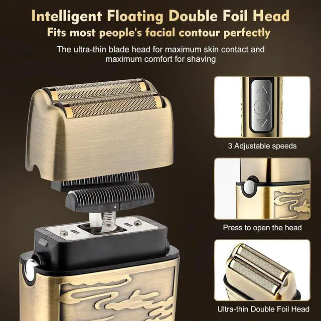 Alt view image 3 of 6 - Professional Hair Clippers for Men,Hair Clippers+T-Blade Trimmer+Electric Shaver+Nose Hair Trimmer Set,4 in 1 Cordless Barber Hair Cutting Kit LCD Display Gifts (Gold)