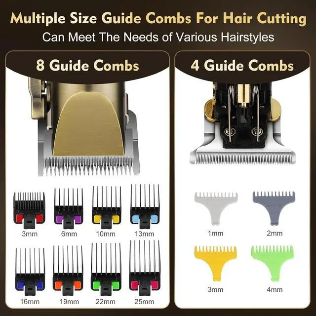Alt view image 6 of 6 - Professional Hair Clippers for Men,Hair Clippers+T-Blade Trimmer+Electric Shaver+Nose Hair Trimmer Set,4 in 1 Cordless Barber Hair Cutting Kit LCD Display Gifts (Gold)