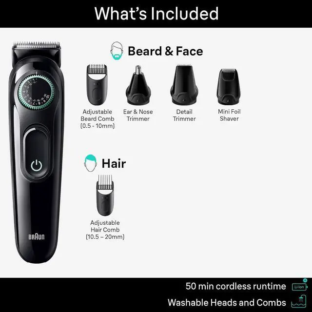 Alt view image 2 of 7 - Braun All-in-One Style Kit Series 3 3460, 6-in-1 Trimmer for Men with Beard Trimmer, Ear & Nose Trimmer, Hair Clippers & More, Ultra-Sharp Blade, 40 Length Settings, Washable
