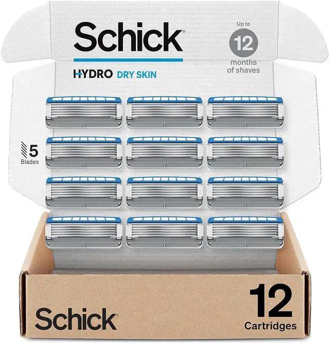 Main image of Schick Hydro Dry Skin Razor Refills, 12ct | Razor Blades Refills, Razor Blades for Men, Shaving Blades for Men, Hydro Razor Blades Refill, 5 Blade Razor Men, 12 Refills