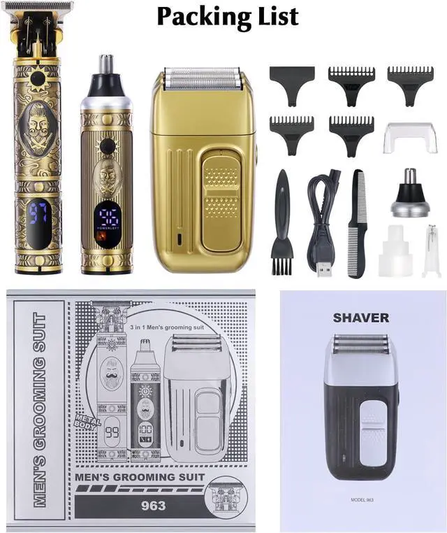 Alt view image 7 of 7 - Bestauty Electric Razor Kit, 3 in 1 Professional Cordless Hair Trimmer Kit Nose Trimmer Men's Foil Shavers USB Rechargeable Barber Clippers Set, Gifts for him