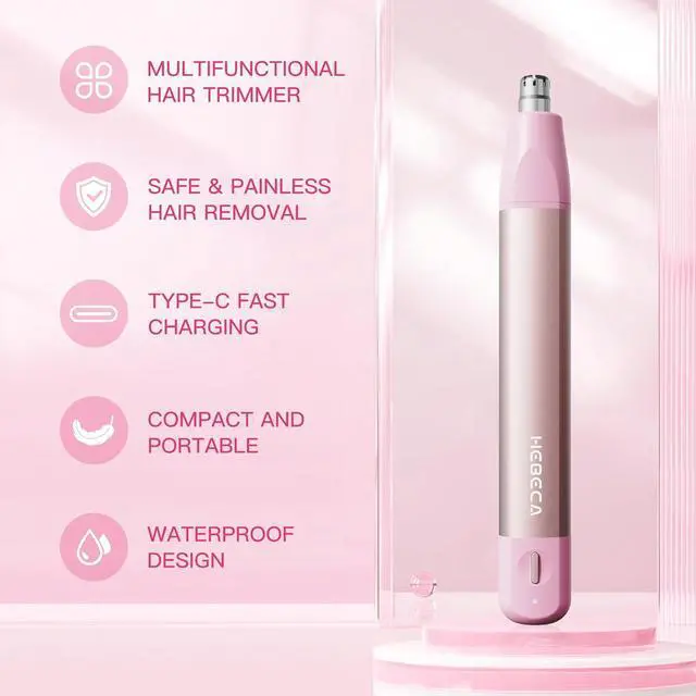 Alt view image 2 of 7 - Nose Hair Trimmer for Women 2in1 Facial Hair Removal Trimmer - Metal Body, Rechargeable, Waterproof, Portable - Nose, Ear, Eyebrow, Peach-Fuzz, Lips, Chin FT2001