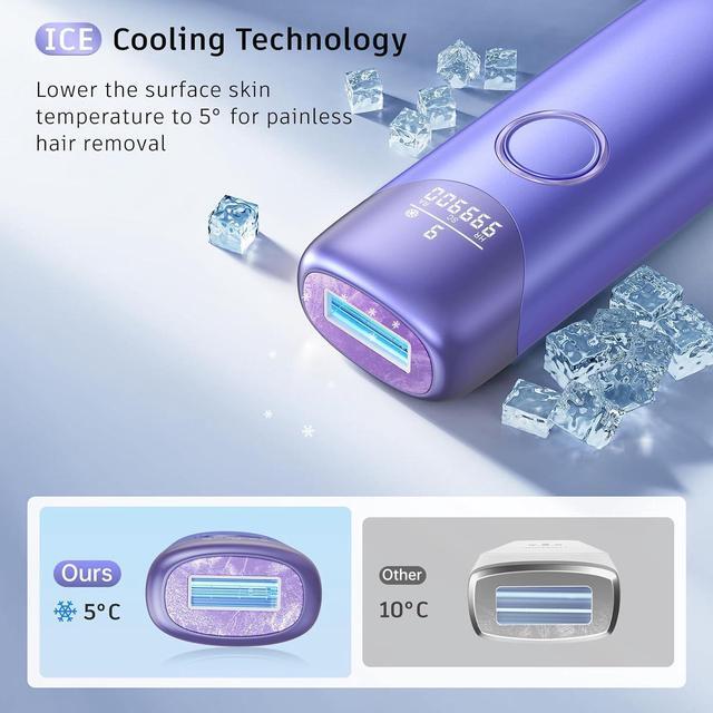 Alt view image 2 of 7 - Laser Hair Removal with 5 Ice Cooling, Painless IPL Laser Hair Removal Device 3 In 1 Ubroo At Home Hair Remover Machine for Women Men Electrolysis Permanent Epilator on Face Body Depilation (Purple)