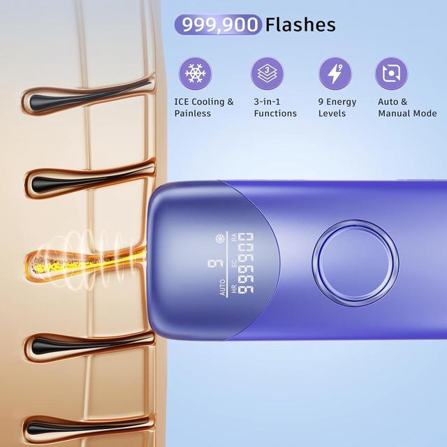 Alt view image 6 of 7 - Laser Hair Removal with 5 Ice Cooling, Painless IPL Laser Hair Removal Device 3 In 1 Ubroo At Home Hair Remover Machine for Women Men Electrolysis Permanent Epilator on Face Body Depilation (Purple)