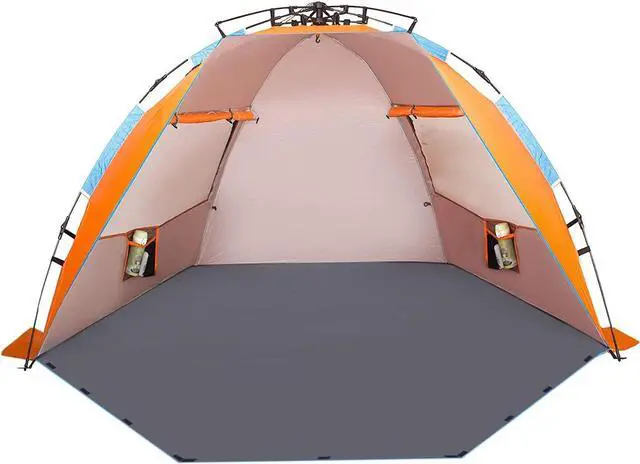 Main image of Oileus X-Large 4 Person Beach Tent Sun Shelter - Portable Sun Shade Instant Tent for Beach with Carrying Bag, Stakes, 6 Sand Pockets, Anti UV for Fishing Hiking Camping, Waterproof Windproof, Orange