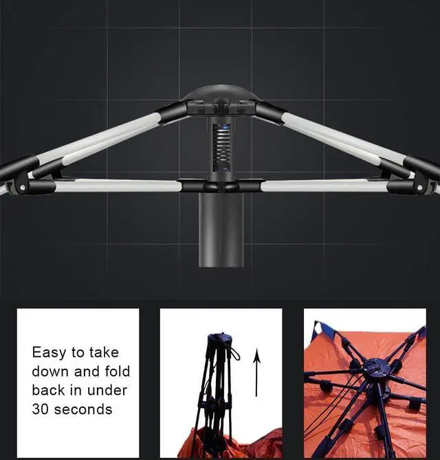 Alt view image 3 of 7 - Oileus X-Large 4 Person Beach Tent Sun Shelter - Portable Sun Shade Instant Tent for Beach with Carrying Bag, Stakes, 6 Sand Pockets, Anti UV for Fishing Hiking Camping, Waterproof Windproof, Orange
