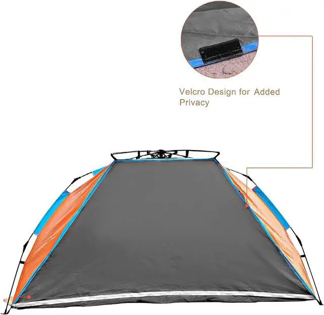 Alt view image 6 of 7 - Oileus X-Large 4 Person Beach Tent Sun Shelter - Portable Sun Shade Instant Tent for Beach with Carrying Bag, Stakes, 6 Sand Pockets, Anti UV for Fishing Hiking Camping, Waterproof Windproof, Orange
