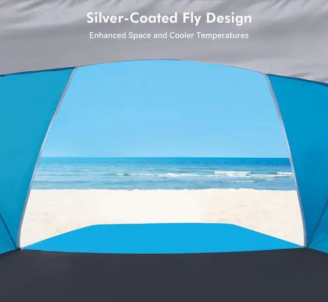 Alt view image 2 of 7 - Beach Tent,Beach Canopy Shade Tent with UPF 50+UV Protection for 3-4 Person, Waterproof Portable Easy Setup Beach Sun Shelter Tent for Outdoor Adventures, Camping, and Picnics with Carrying Bag