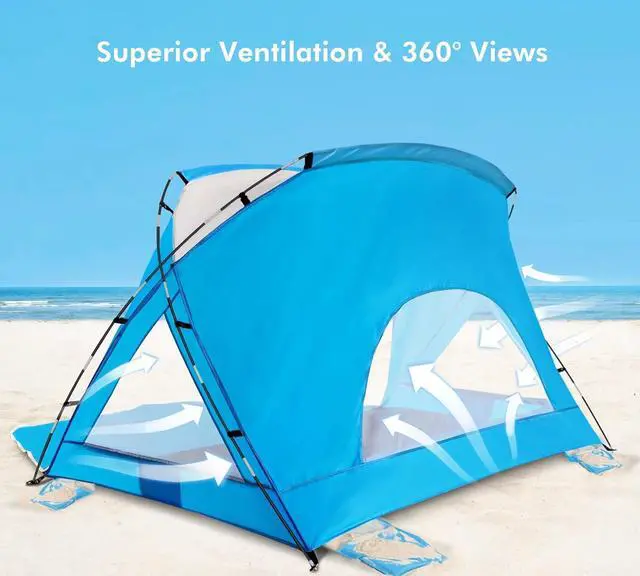 Alt view image 3 of 7 - Beach Tent,Beach Canopy Shade Tent with UPF 50+UV Protection for 3-4 Person, Waterproof Portable Easy Setup Beach Sun Shelter Tent for Outdoor Adventures, Camping, and Picnics with Carrying Bag