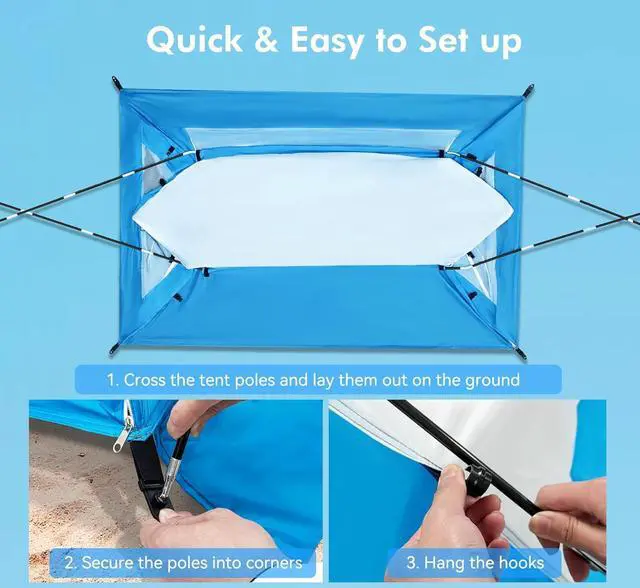 Alt view image 6 of 7 - Beach Tent,Beach Canopy Shade Tent with UPF 50+UV Protection for 3-4 Person, Waterproof Portable Easy Setup Beach Sun Shelter Tent for Outdoor Adventures, Camping, and Picnics with Carrying Bag