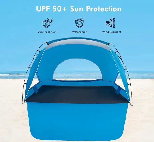 Alt view image 7 of 7 - Beach Tent,Beach Canopy Shade Tent with UPF 50+UV Protection for 3-4 Person, Waterproof Portable Easy Setup Beach Sun Shelter Tent for Outdoor Adventures, Camping, and Picnics with Carrying Bag