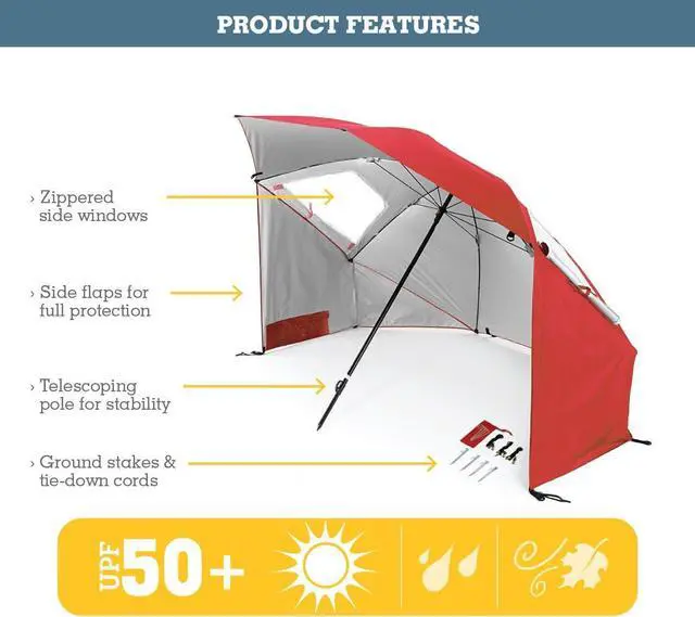 Alt view image 2 of 7 - Super-Brella SPF 50+ Sun and Rain Canopy Umbrella for Camping, Beach and Sports Events (8-Foot, Blue)