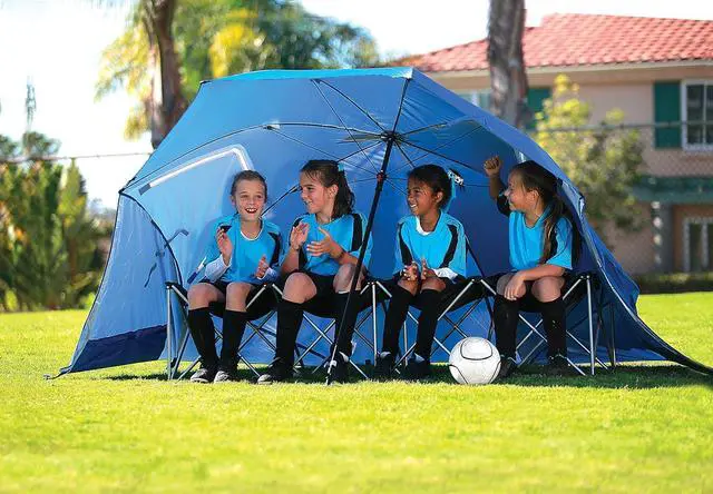 Alt view image 4 of 7 - Super-Brella SPF 50+ Sun and Rain Canopy Umbrella for Camping, Beach and Sports Events (8-Foot, Blue)