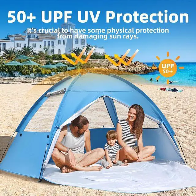 Alt view image 2 of 7 - COVACURE Beach Tent Sun Shelter - Large Easy Setup Beach Tent, UPF 50+ UV Waterproof Lightweight Beach Shade Tent for 3-4 Person, Outdoor Tent for Beach, Camping, Fishing