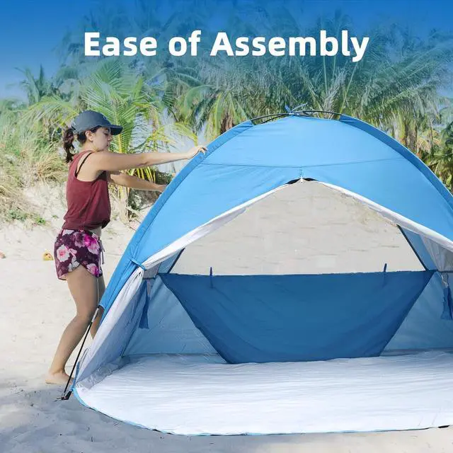 Alt view image 4 of 7 - COVACURE Beach Tent Sun Shelter - Large Easy Setup Beach Tent, UPF 50+ UV Waterproof Lightweight Beach Shade Tent for 3-4 Person, Outdoor Tent for Beach, Camping, Fishing