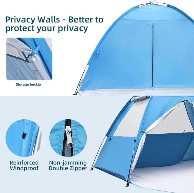 Alt view image 5 of 7 - COVACURE Beach Tent Sun Shelter - Large Easy Setup Beach Tent, UPF 50+ UV Waterproof Lightweight Beach Shade Tent for 3-4 Person, Outdoor Tent for Beach, Camping, Fishing