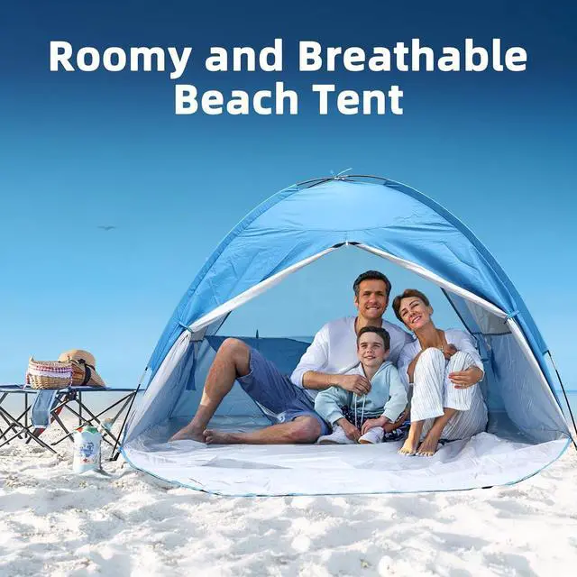 Alt view image 6 of 7 - COVACURE Beach Tent Sun Shelter - Large Easy Setup Beach Tent, UPF 50+ UV Waterproof Lightweight Beach Shade Tent for 3-4 Person, Outdoor Tent for Beach, Camping, Fishing