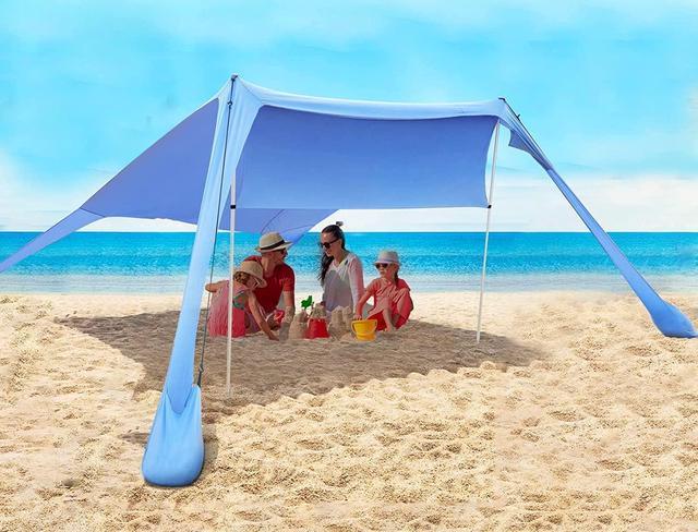 FBSPORT Beach Tent Sun Shelter Portable Beach Shade Canopy UPF50 with Sandbags for Outdoor Family Camping Fishing Backyard Fun Picnic 7 x 7ft Newegg