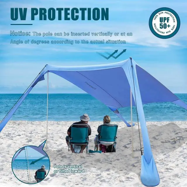 Alt view image 2 of 7 - FBSPORT Beach Tent Sun Shelter, Portable Beach Shade Canopy UPF50+ with Sandbags for Outdoor Family Camping, Fishing, Backyard Fun, Picnic, 7 x 7ft