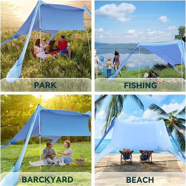 Alt view image 6 of 7 - FBSPORT Beach Tent Sun Shelter, Portable Beach Shade Canopy UPF50+ with Sandbags for Outdoor Family Camping, Fishing, Backyard Fun, Picnic, 7 x 7ft