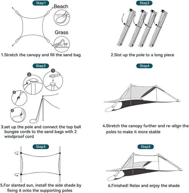 Alt view image 7 of 7 - FBSPORT Beach Tent Sun Shelter, Portable Beach Shade Canopy UPF50+ with Sandbags for Outdoor Family Camping, Fishing, Backyard Fun, Picnic, 7 x 7ft