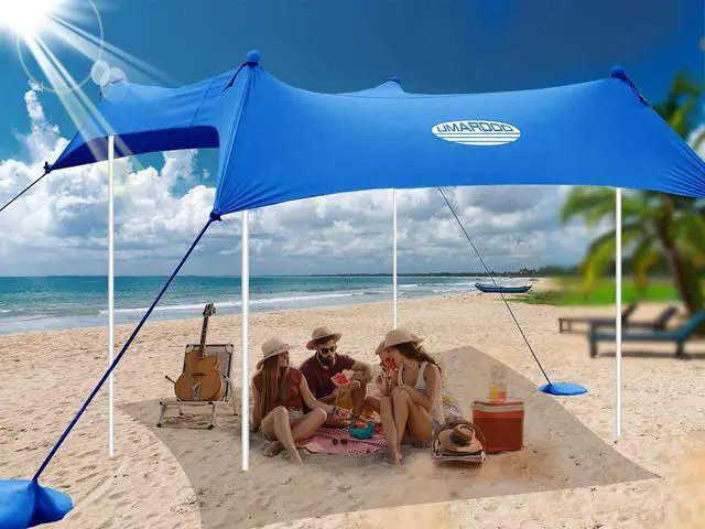 Main image of UMARDOO Family Beach Tent Canopy Sun Shade Portable 10×10FT, Large Wind Resistance Beach Sun Shelter Easy Setup with Packable Carry Bag for Outdoor Travel UPF 50+ (Blue)