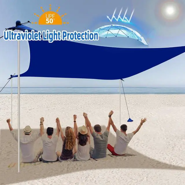 Alt view image 3 of 7 - UMARDOO Family Beach Tent Canopy Sun Shade Portable 10×10FT, Large Wind Resistance Beach Sun Shelter Easy Setup with Packable Carry Bag for Outdoor Travel UPF 50+ (Blue)