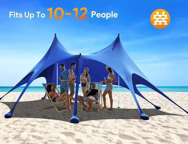 Alt view image 2 of 7 - Osoeri Beach Tent, 20 x 13ft Camping Sun Shelter UPF50+ with 8 Sandbags, Sand Shovels, Ground Pegs & Stability Poles, Shade Canopy for Trips, Fishing, Backyard Fun or Picnics, Blue