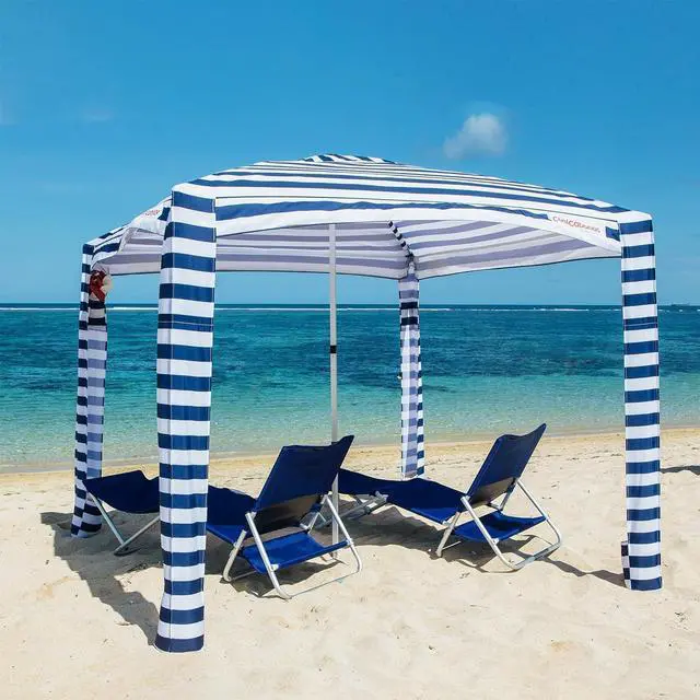 Alt view image 2 of 5 - CoolCabana Beach Shade Tent - Easy Setup, UPF 50+ Protection, Large & Medium Sizes, Compact & Wind Resistant - Beach Cabana for The Whole Family - Navy Stripes, Medium