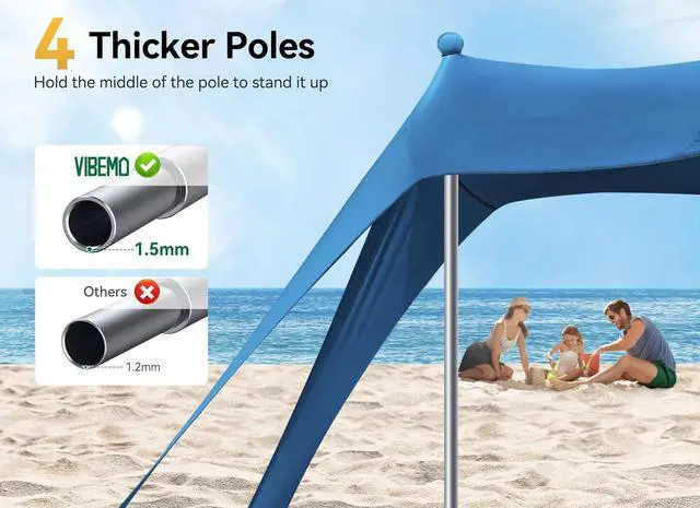 Alt view image 5 of 7 - Beach Tent, UPF50+ Protection Sun Shelter with 8 Sandbags, 10 x 10ft, Includes Sand Shovel, Ground Pegs & Stability Poles, Outdoor Beach Canopy Pop Up Sunshade for Camping, Fishing, or Picnics