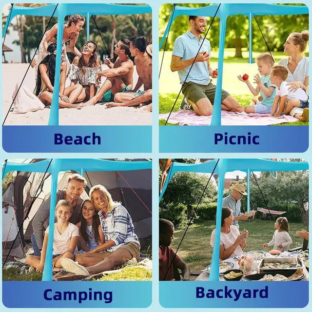 Alt view image 6 of 7 - BOTINDO Family Beach Tent Canopy Sun Shade, Pop Up Grande Beach Tent Sun Shelter Stability 4 Poles with Portable Carry Bag Outdoor Shade for Beach Fishing Backyard Camping Picnics