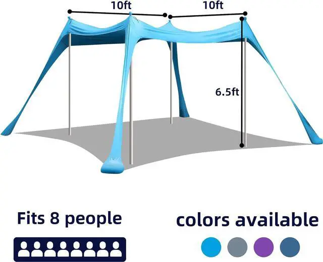 Alt view image 5 of 7 - BOTINDO Family Beach Tent Canopy Sun Shade, Pop Up Grande Beach Tent Sun Shelter Stability 4 Poles with Portable Carry Bag Outdoor Shade for Beach Fishing Backyard Camping Picnics