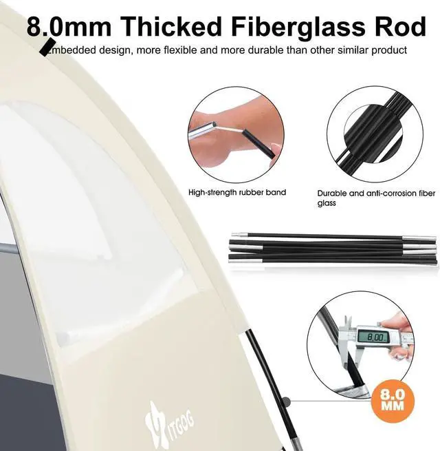 Alt view image 5 of 6 - Beach Tent Sun Shelter for 3-4/5-6Person, Lightweight Beach Tent with UV Protection, 3 Mesh Roll Up Windows & 8.0mm Fiberglass, Easy Assemble