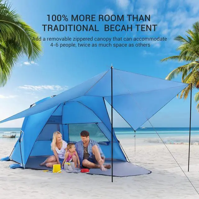 Alt view image 2 of 7 - Elegear Beach Tent with 360° Removable Canopy, 4-6 Person Pop Up Sun Shade Shelter, UPF 50+ Automated Installation Double Silver Coating Portable Lightweight Beach Cabana for Beach
