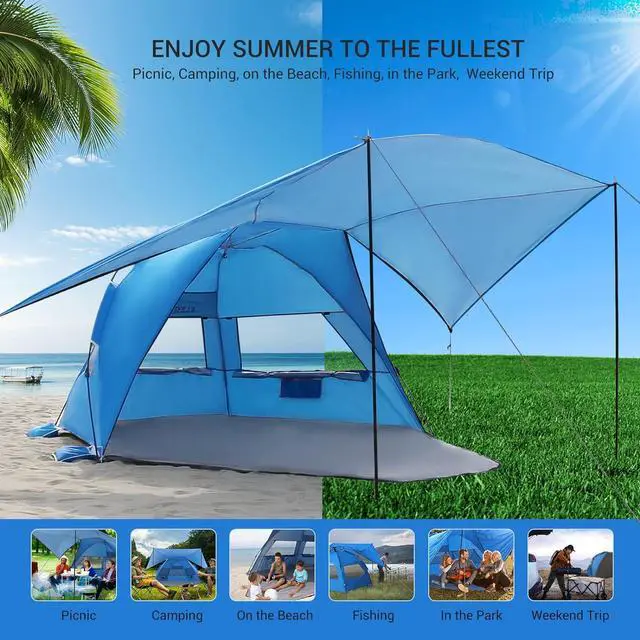 Alt view image 7 of 7 - Elegear Beach Tent with 360° Removable Canopy, 4-6 Person Pop Up Sun Shade Shelter, UPF 50+ Automated Installation Double Silver Coating Portable Lightweight Beach Cabana for Beach