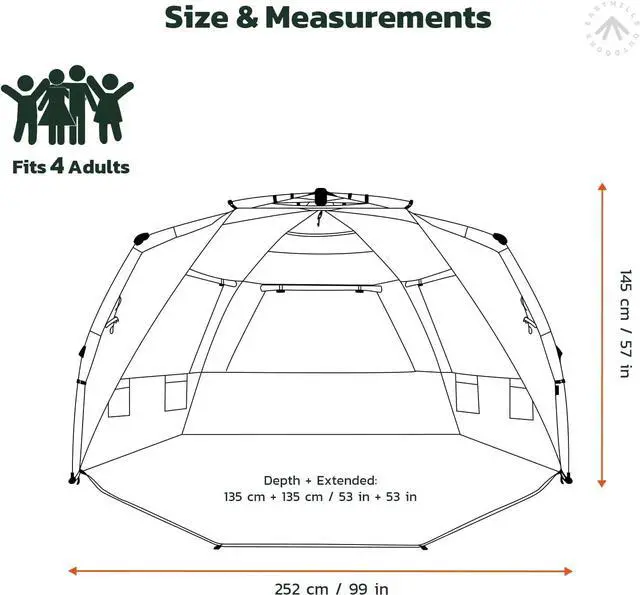 Alt view image 4 of 7 - Easthills Outdoors Instant Shader Enhanced Deluxe XL Beach Tent Easy Set Up 4-6 Person Popup Sun Shelter 99" Wide for Family UPF 50+ Double Silver Coating with Extended Zippered Floor Pacific Blue
