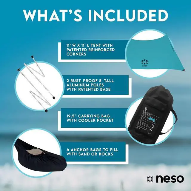 Alt view image 5 of 7 - Neso Gigante - Portable Beach Tent - Ideal to Enjoy with Family and Friends - UPF 50+, Water-Resistant, and Lightweight - Teal, 11' x 11'